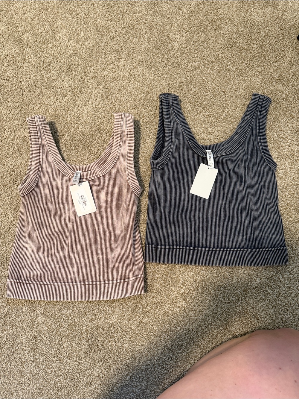 Ribbed Scoop Crop Tank Top — Taupe and Charcoal